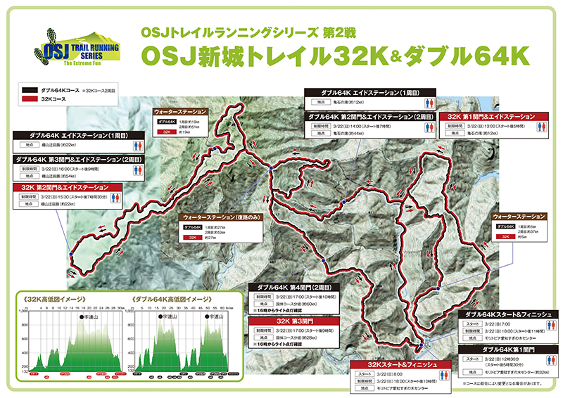 OSJ新城トレイル32K&ダブル64K　コースマップ